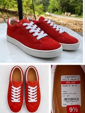 Frye Kerry Red Suede Sneakers 9.5 Luxe Minimalist Leather Trainers